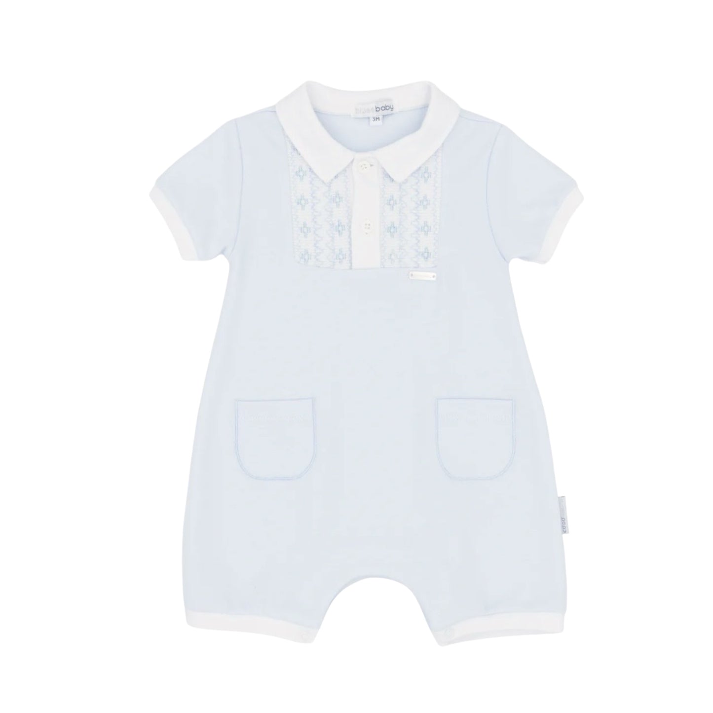 Ref; BB2273
Designed for effortless dressing, this soft blue romper keeps your little one comfortable all day long. Featuring a charming white collar and delicate chest embroidery, it combines practicality with understated style. The 100% cotton fabric is gentle on delicate skin, while convenient front pockets and leg poppers make nappy changes quick and easy. Machine washable for busy parents.