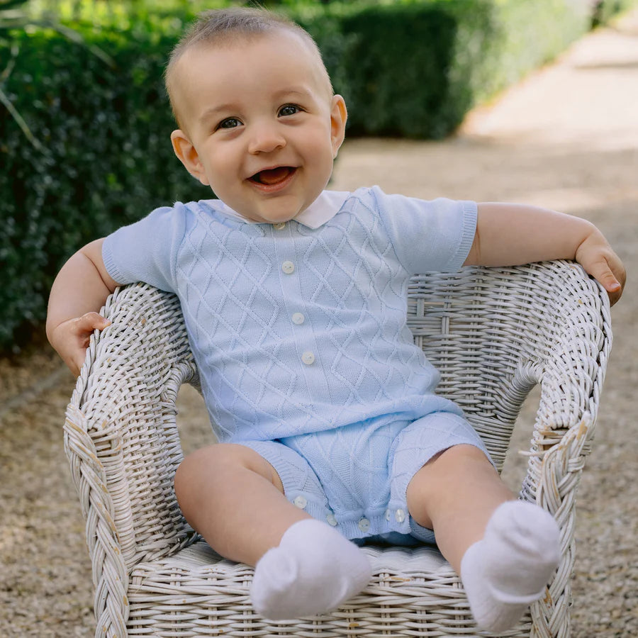 Emile et Rose, rompers, Emile et Rose - Baby Boys pale blue knit all in one, Flynn