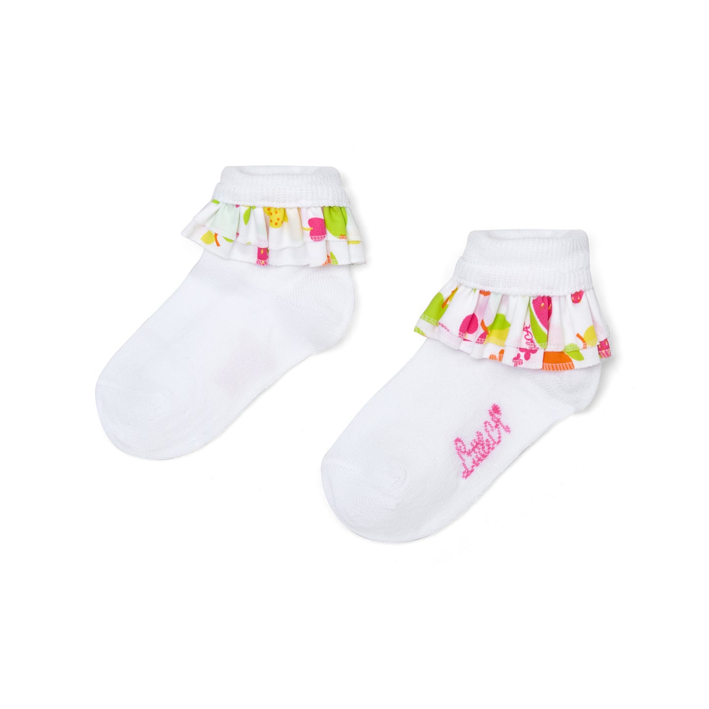 Little A - Socks, white, fruit print frill