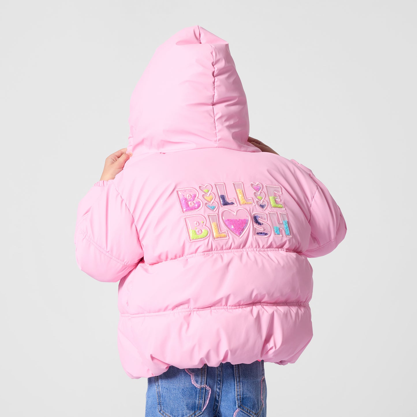 Billieblush - Pink padded hooded coat, Billienlush detail on back