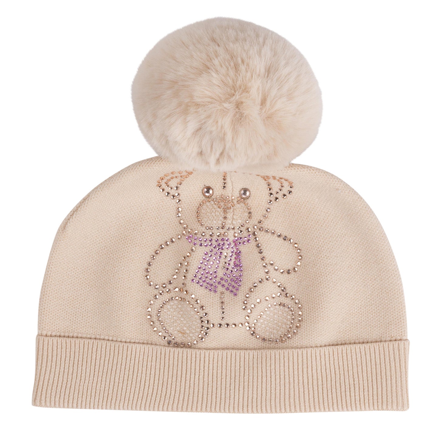 A'Dee, Hats, A'Dee - Knitted pom pom teddy hat, beige