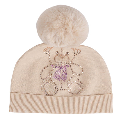 A'Dee, Hats, A'Dee - Knitted pom pom teddy hat, beige