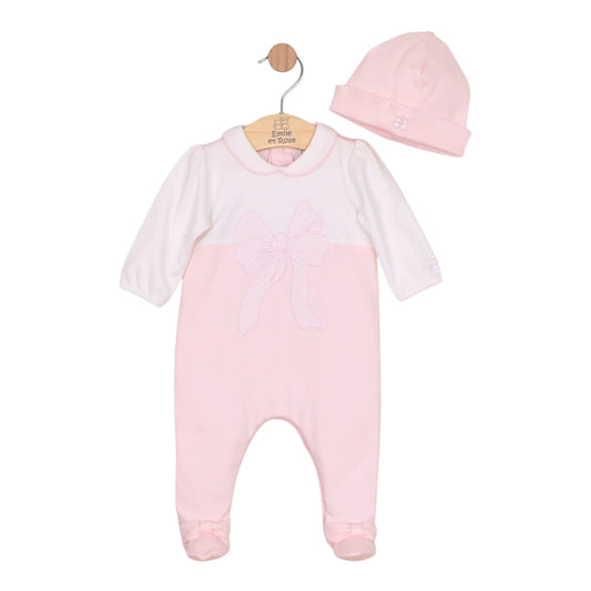 Emile et Rose - Romper with matching hat, pink and white, Maya