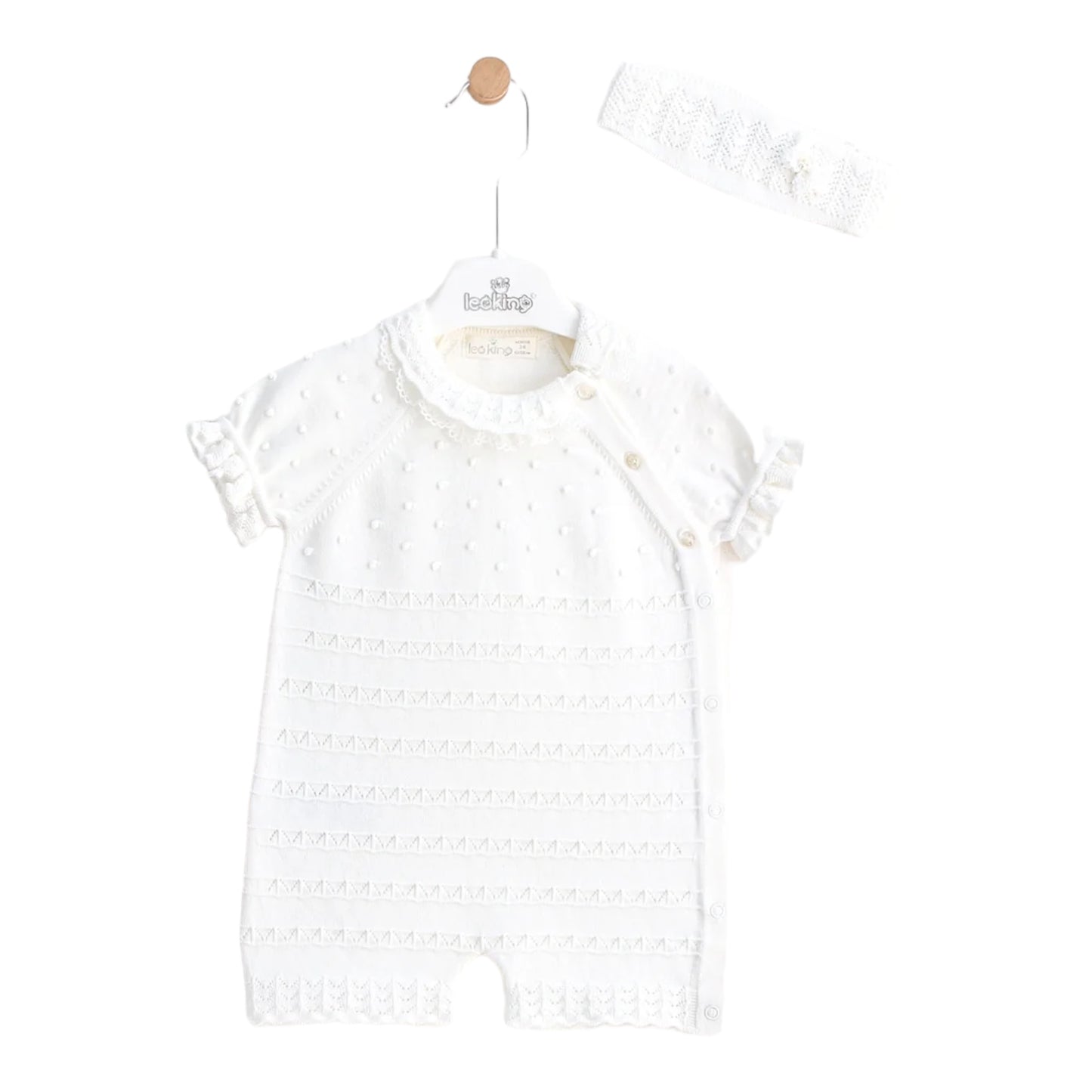 leo king, rompers, leo king - White cotton romper with headband