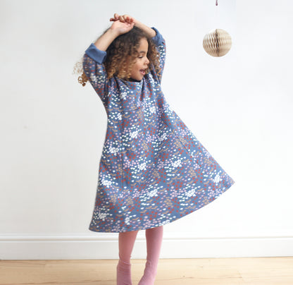 Pigeon Organics, dresses, Pigeon Organics - Midnight blue skater dress, meadow print