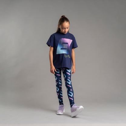 Bonini - Navy, printed, branded waistband, sports leggings, Inspire