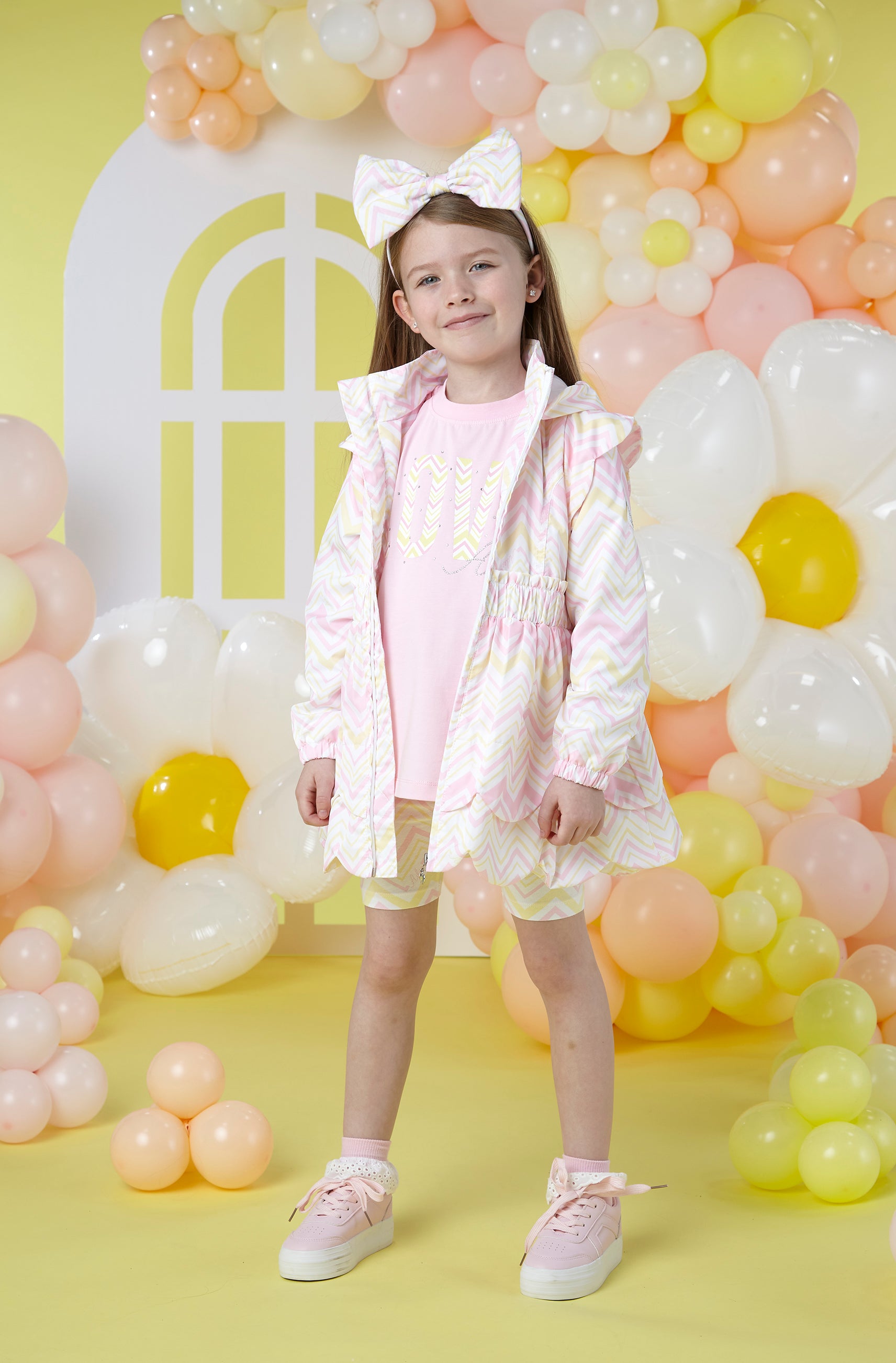 A'Dee, coats, A'Dee - White coat with pink and yellow chevron print, Leila