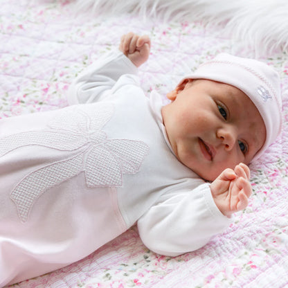 Emile et Rose - Romper with matching hat, pink and white, Maya