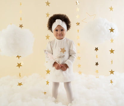 Little A, dresses, Little A - White fur trimmed star dress, Fallon