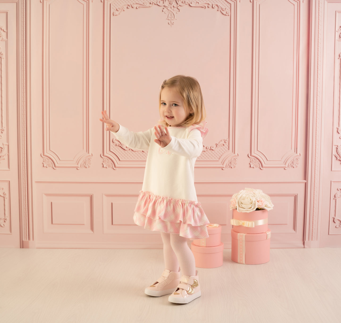 Little A, dresses, Little A - White and pink jersey frill dress, Emily