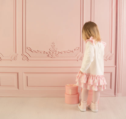 Little A, dresses, Little A - White and pink jersey frill dress, Emily