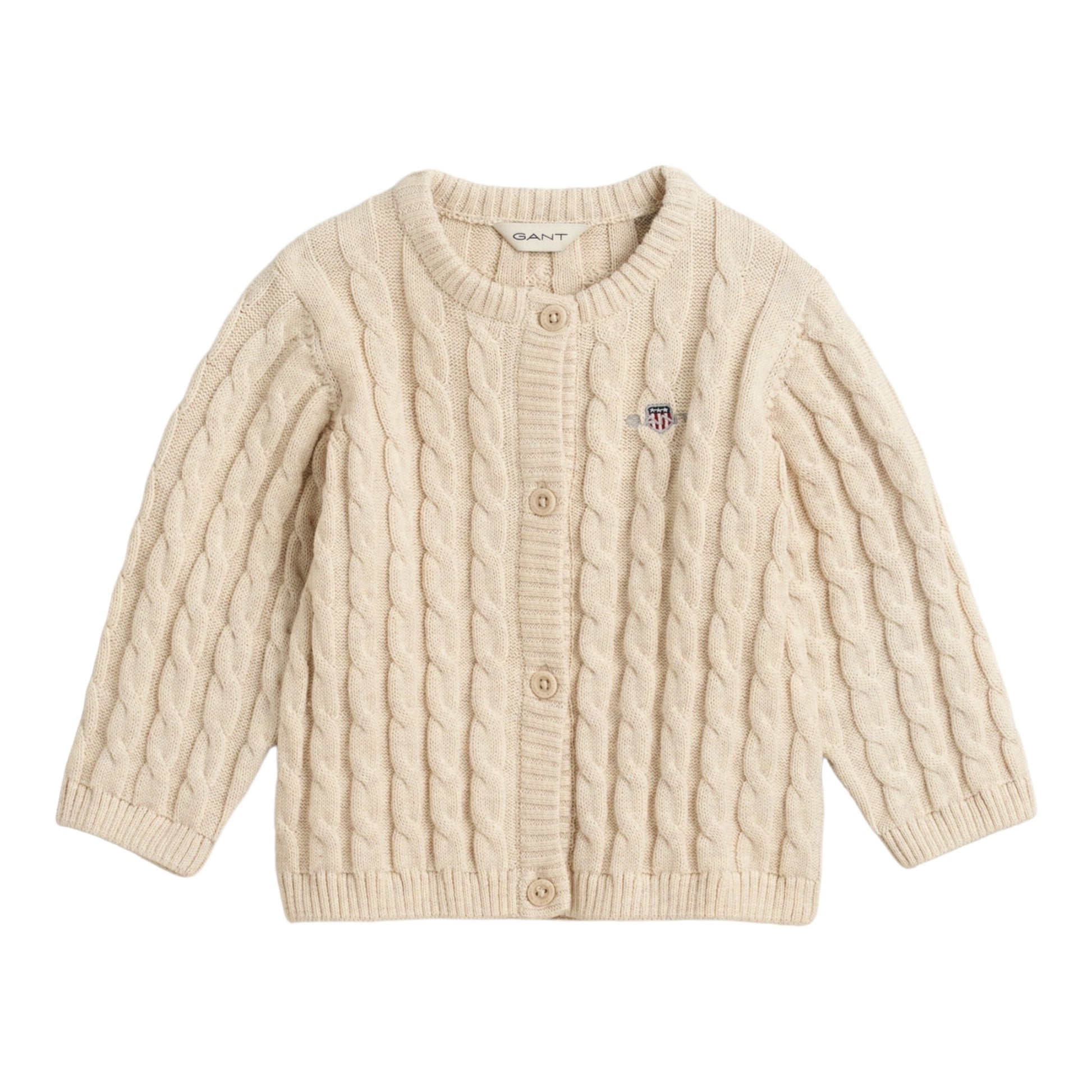 Gant, cardigans, Gant - Beige, cable knit cotton cardigan