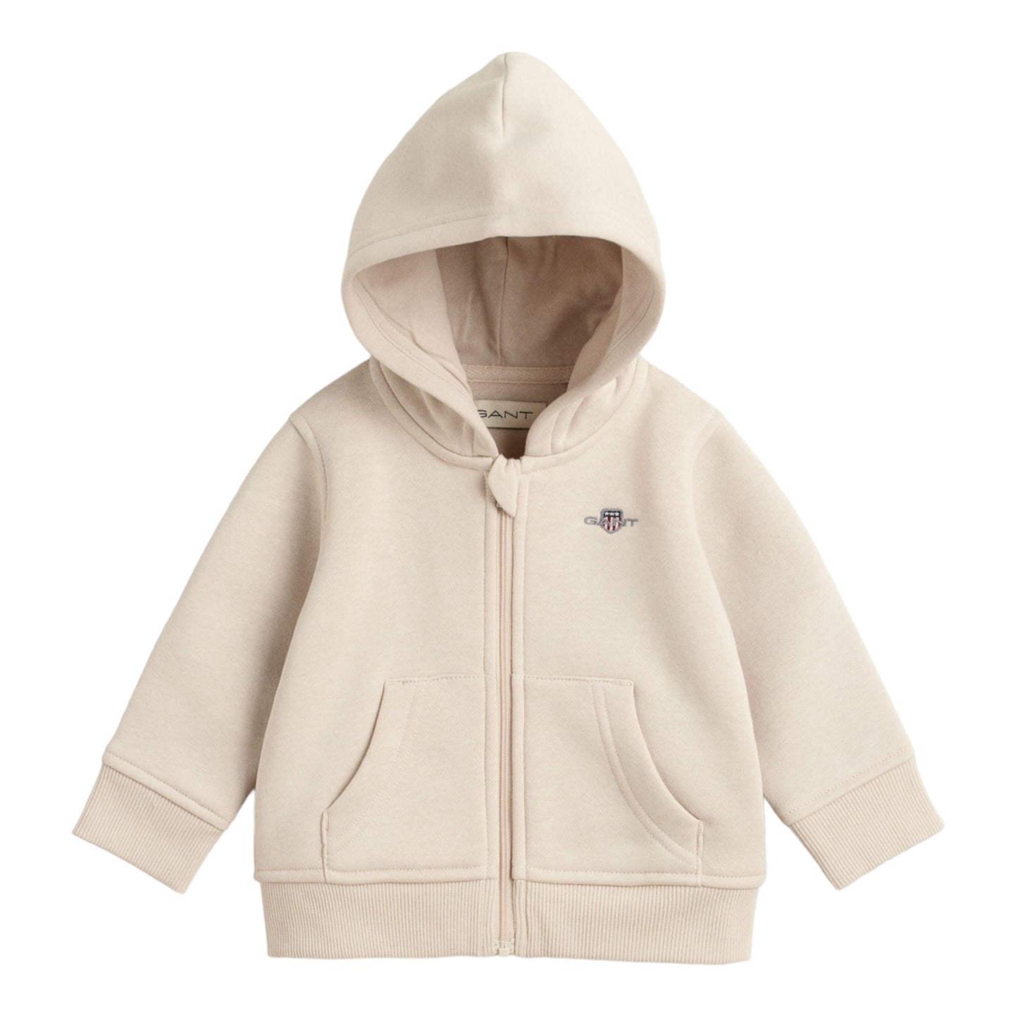 Gant, zipper hoodies, Gant - Embroidered shield zip hoodie, soft oat