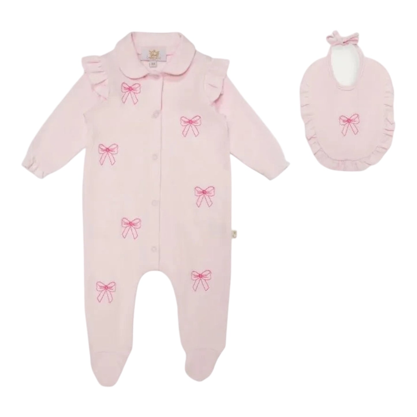 Caramelo Kids - Pink all in one and bib, Bow