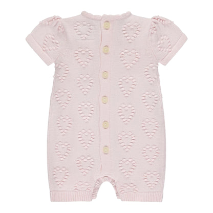 Emile et Rose, rompers, Emile et Rose - Soft pink, 2 piece, knit, shortie and hat, hearts detail