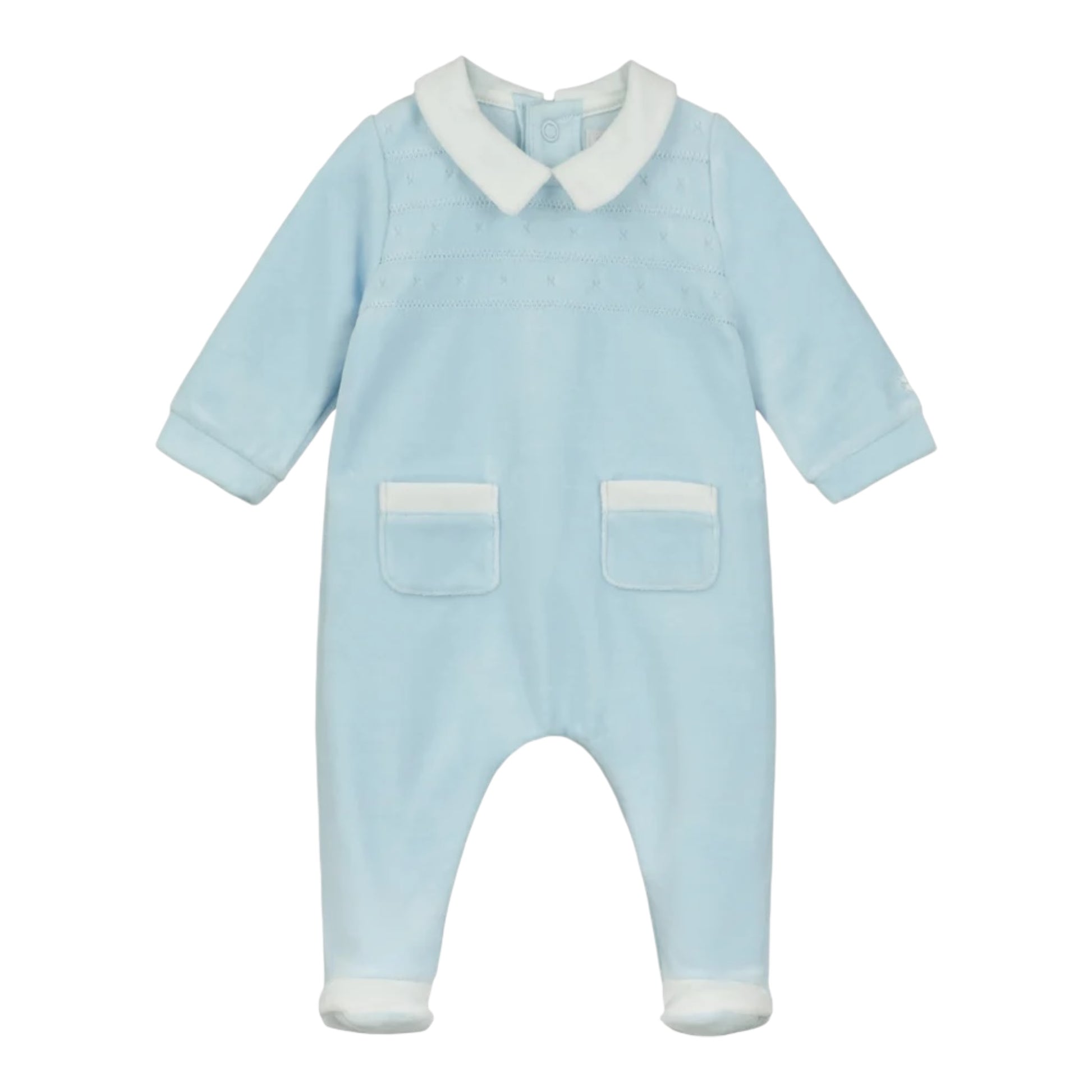 Emile et Rose, Rompers, Emile et Rose - Light blue velour all in one, Eamon