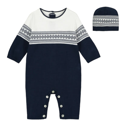 Emile et Rose, Rompers, Emile et Rose - Navy fine knit romper with pull on hat