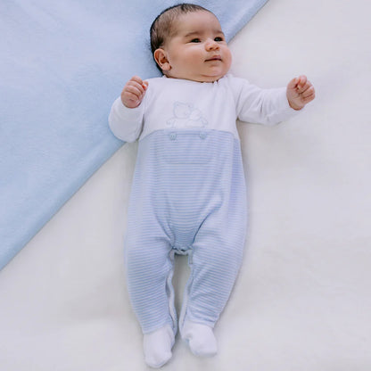 Emile et Rose, Rompers, Emile et Rose - pale blue and white velour all in one, Emerson