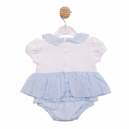 Mintini - Light blue and white romper with mock dress overlay