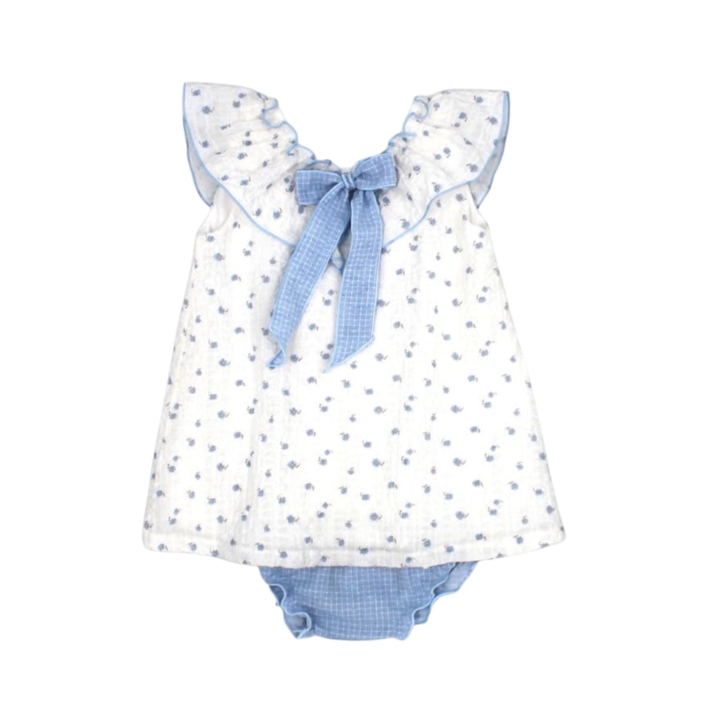Rapife - White dress with blue floral print