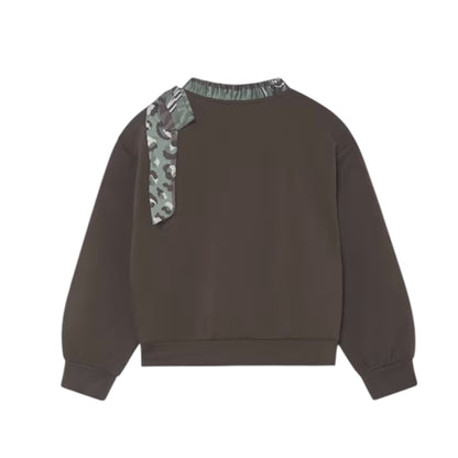 Mayoral - Brown sweatshirt with green and brown neck scarf trim