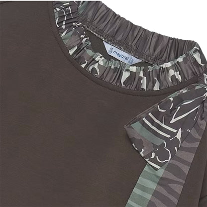 Mayoral - Brown sweatshirt with green and brown neck scarf trim