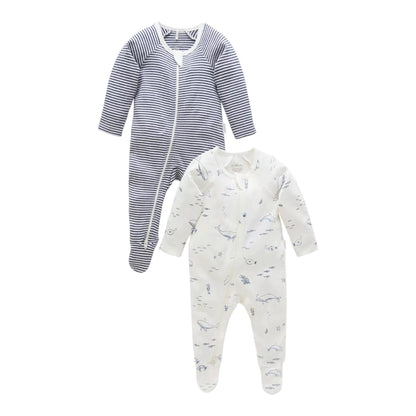 purebaby - 2 pack rompers, navy