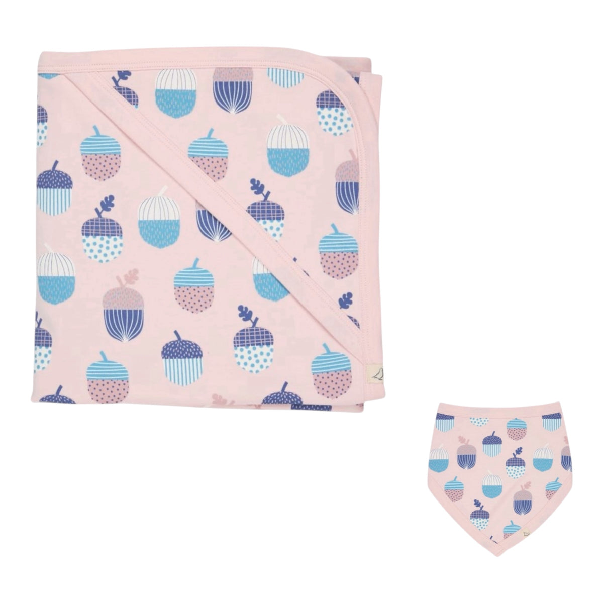 Pigeon Organics - Pink acorn hooded blanket & bib