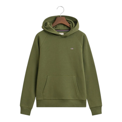 Gant - Shield Hoodie with pass through front  pocket, olive green