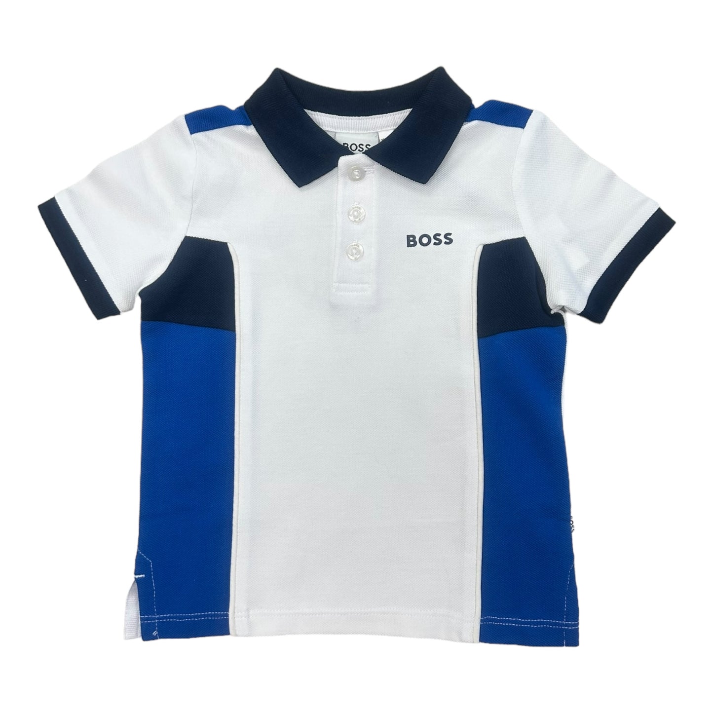 Boss, T-shirts, Boss - White polo T-shirt with navy and blue trim, 12m - 3yrs