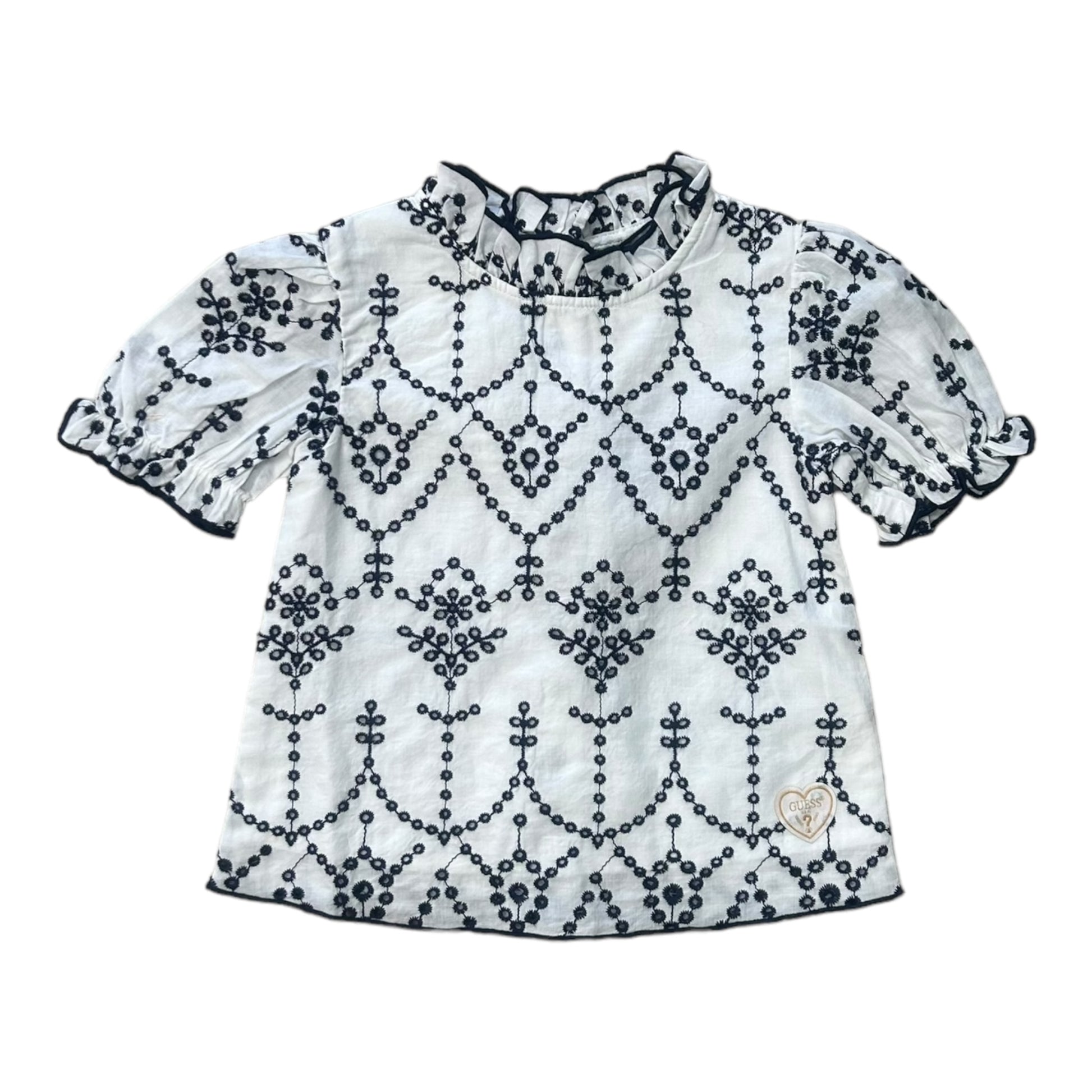 Guess, Tops, Guess - White and navy, broderie anglaise top