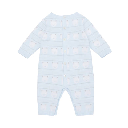 Emile et Rose - Light blue knitted, bear patterned, all in one with hat, Harry