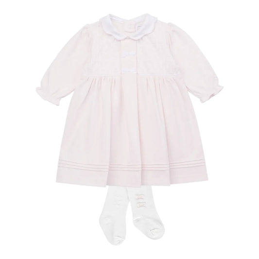 Emile et Rose - Light pink dress and tights, embroidered bodice, Hettie