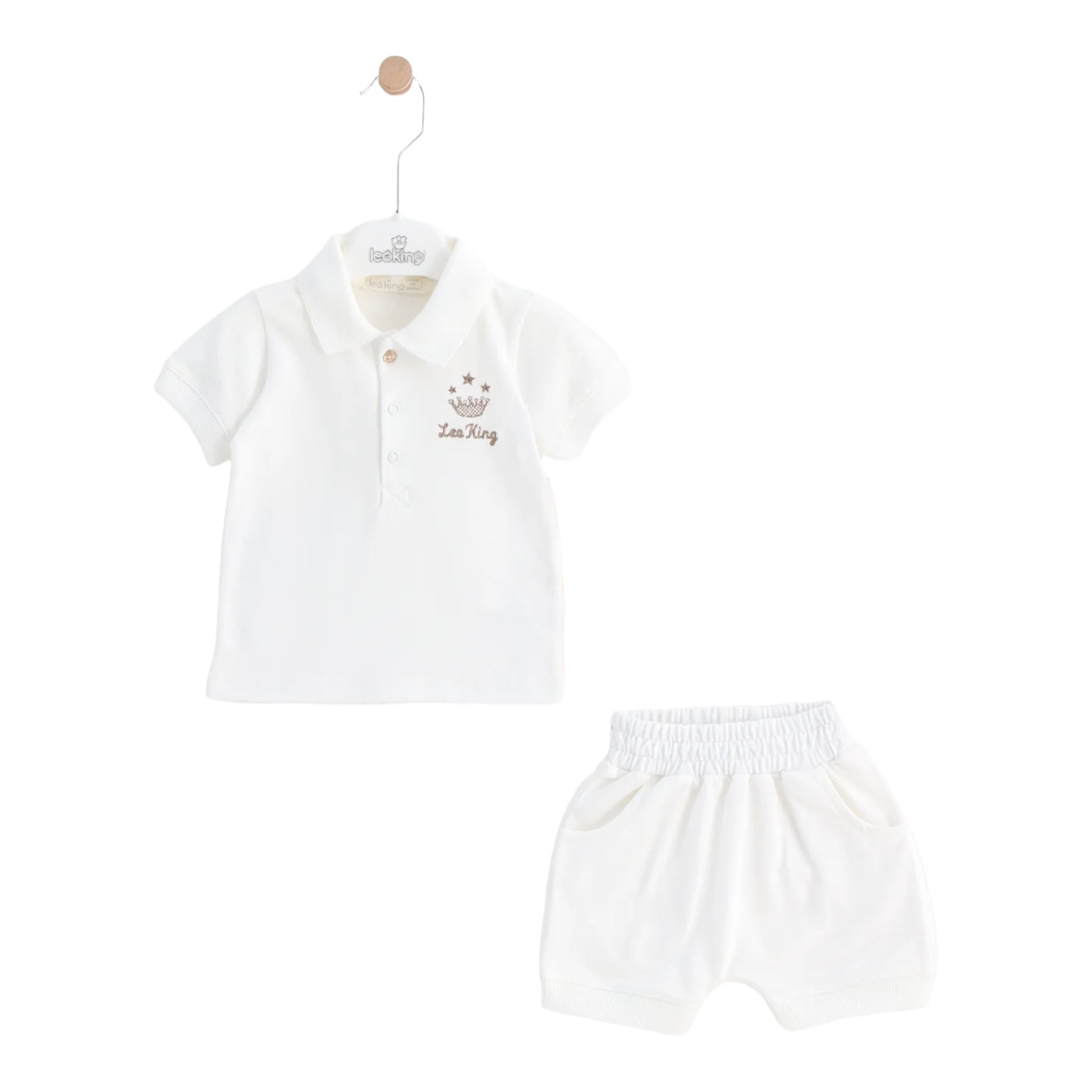 leo king, 2 piece outfits, leo king -Cream 2 piece shorts and T-shirt set