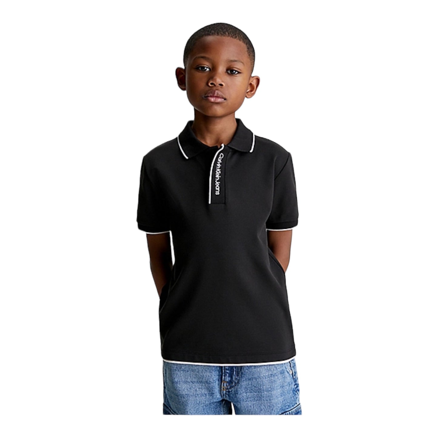 Calvin Klein, T-shirts, Calvin Klein - Black polo T-shirt with white edging