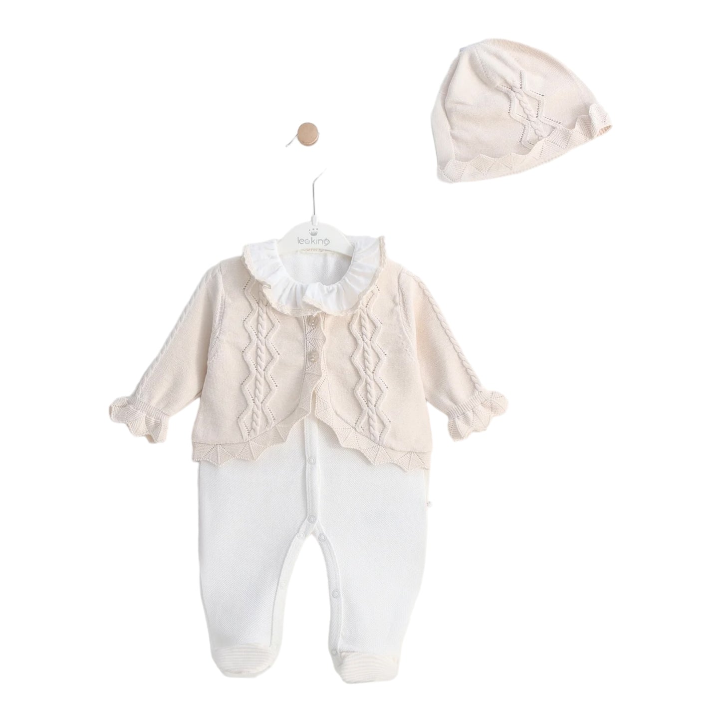 leo king, rompers, leo king - 3 piece outfit, romper cardigan and bonnet