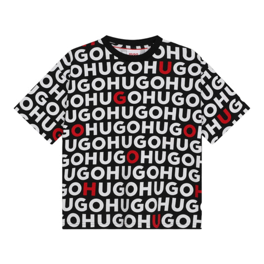 HUGO - Crew neck T-shirt with all over HUGO branding