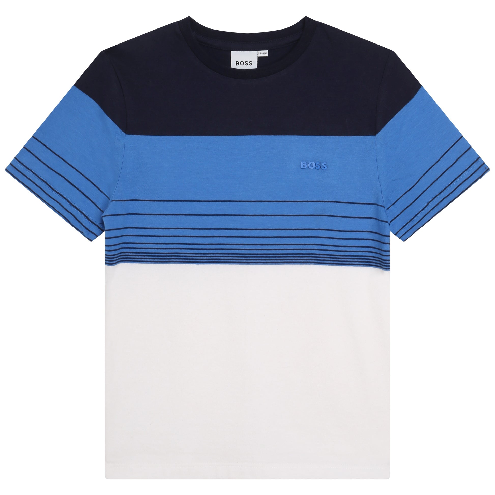 Boss, Tee shirts, Boss - Blue and white block stripe T-shirt