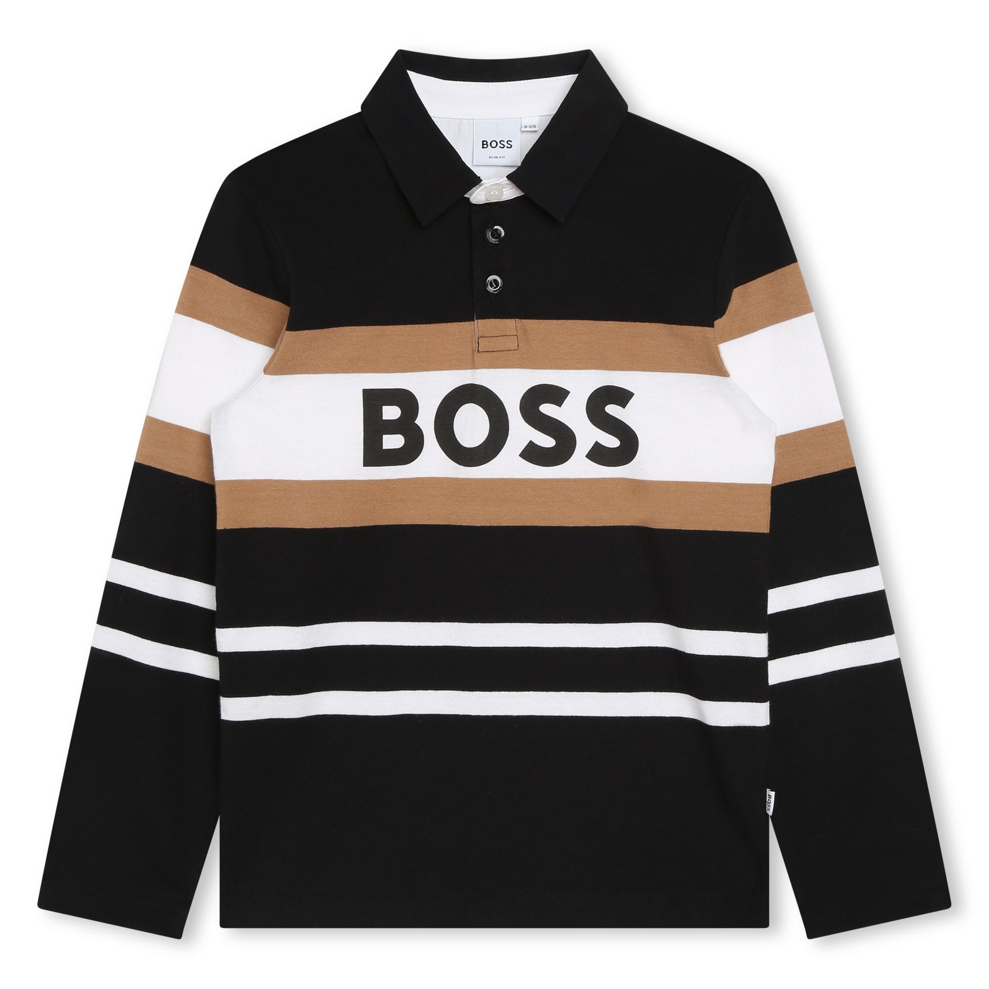 Boss, Long sleeved polo Tee shirts, Boss - Long sleeved polo Tee, black/Tan/White