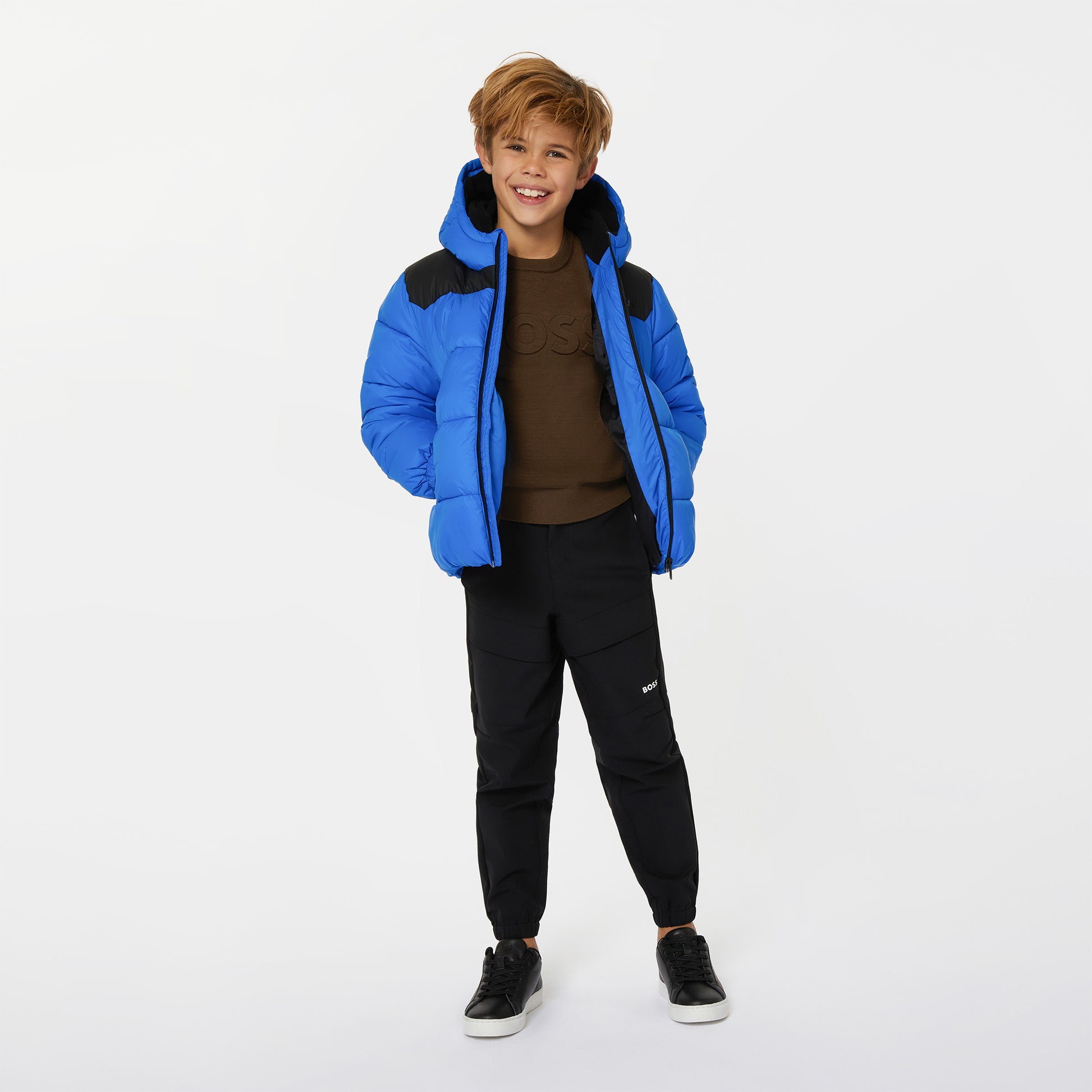 Boss, Coats & Jackets, Boss - Blue and black padded coat with hood