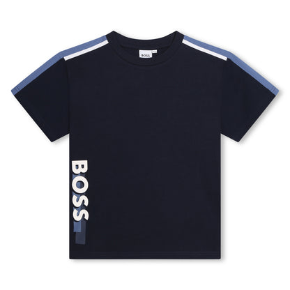 Boss, T-shirts, Boss - Crew neck, Navy and blue T-shirts with BOSS side print