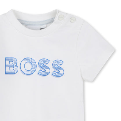 Boss, T-shirts, Boss - Short sleeve T-shirt with pale blue BOSS front print