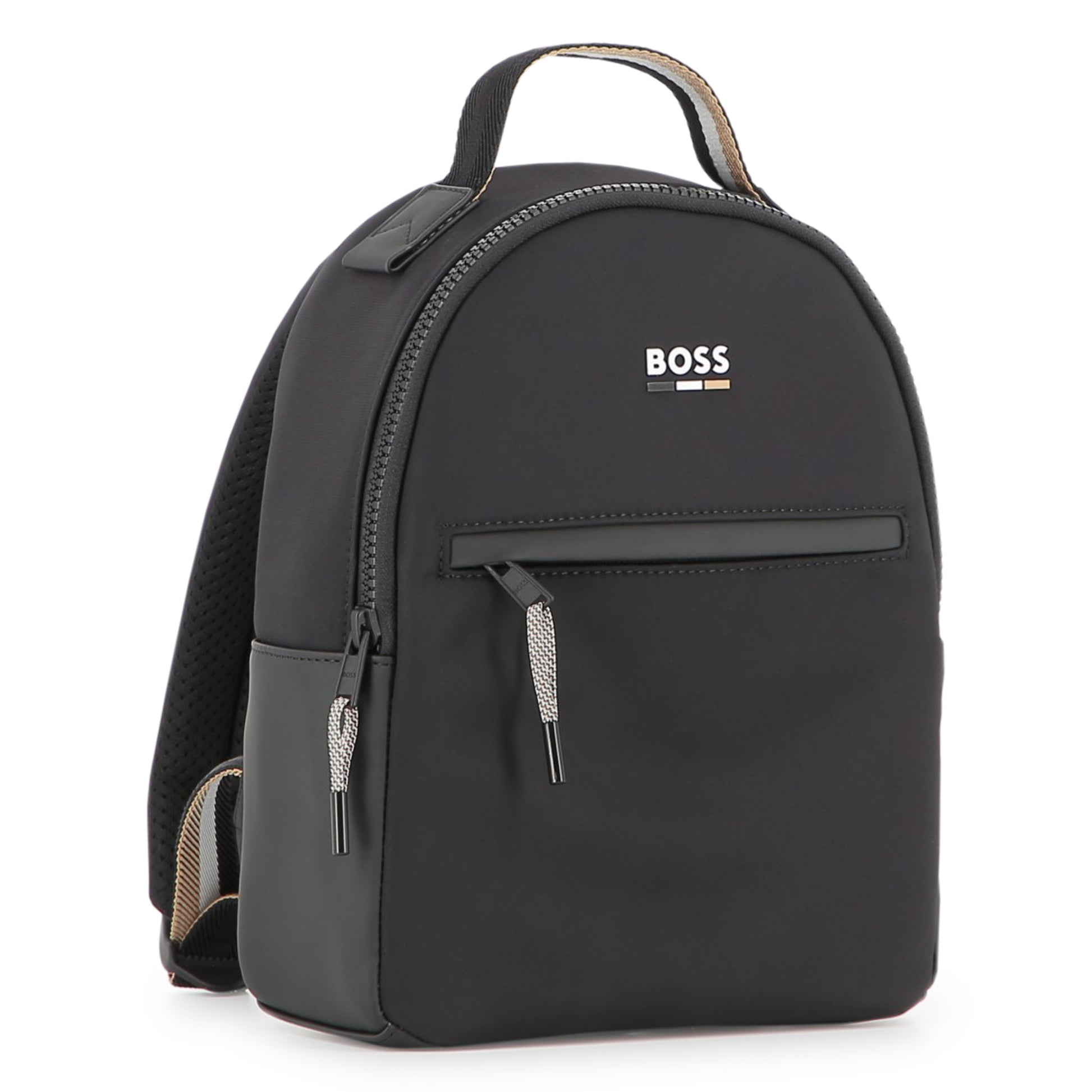 Black backpack with 'BOSS' logo on a white background
