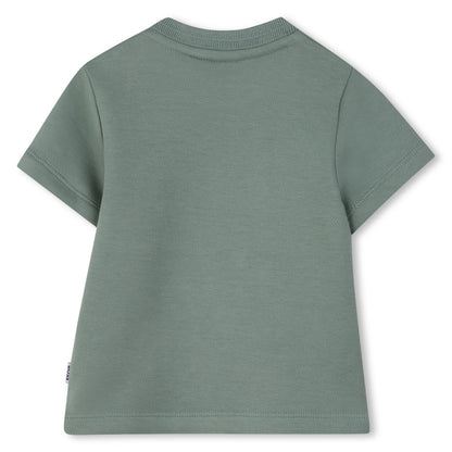 Boss - Toddler, textured green t-shirt with navy, beige Boss front print