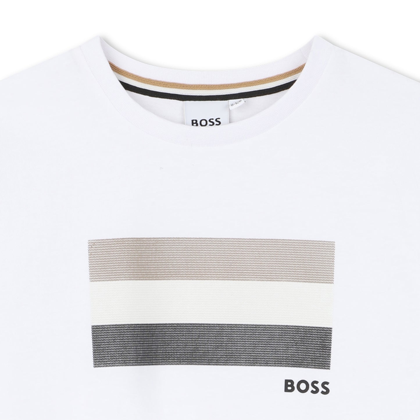 Boss - White crew neck T-shirt with signature boss front stripes