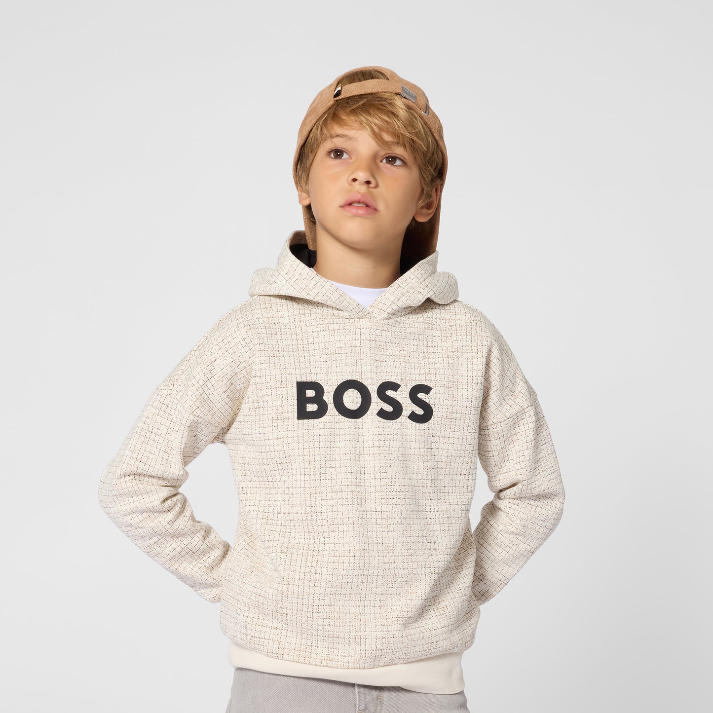 Boss - Hoodie with all over grid print and front BOSS branding