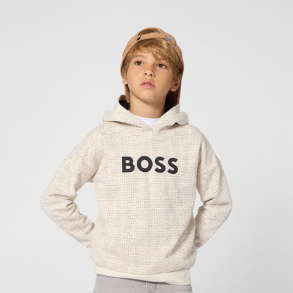 Boss - Hoodie with all over grid print and front BOSS branding