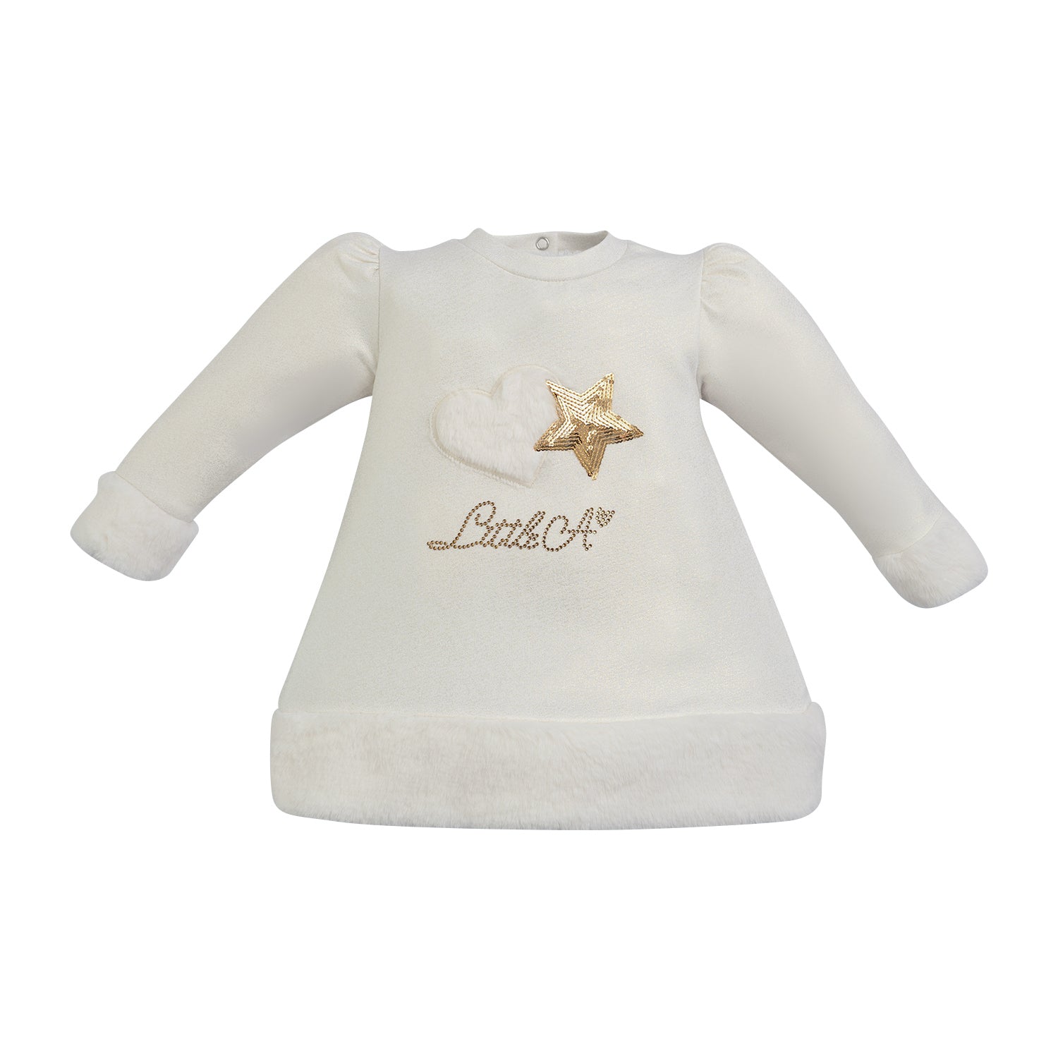 Little A, dresses, Little A - White fur trimmed star dress, Fallon