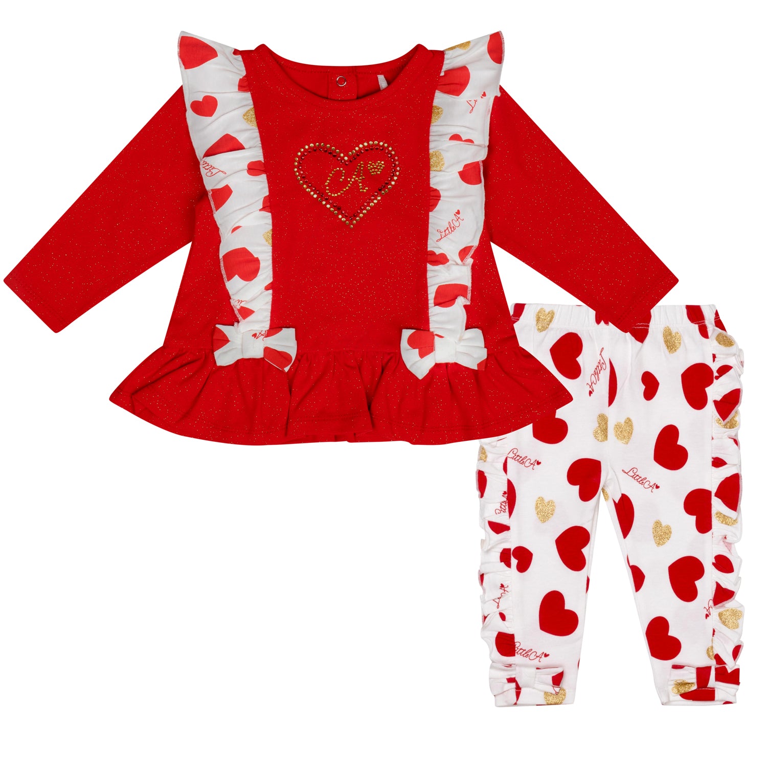 Little A, 2 piece legging sets, Little A - Heart print legging set, Red