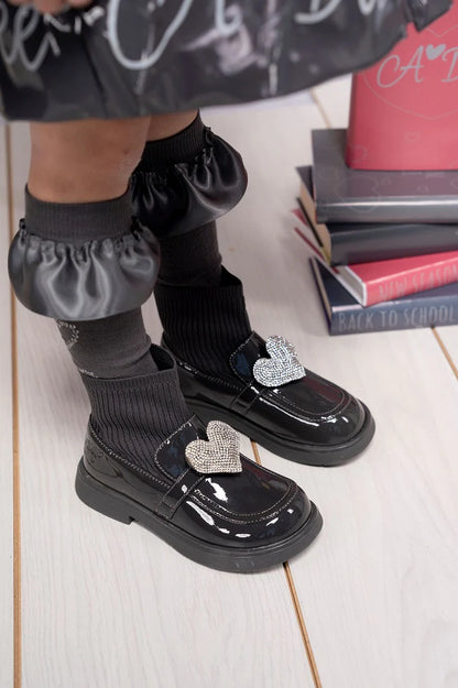 A'Dee, shoes, A'Dee - Mary Jane sock wellie, black with sparkle heart